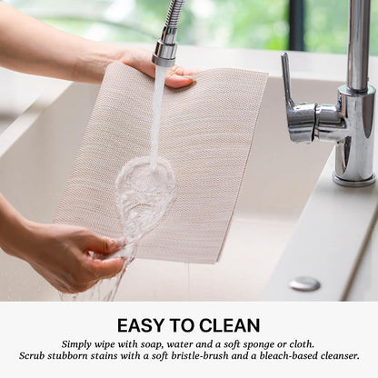 LEXMORE Placemats Set of 4 Vinyl/Plastic Woven Place Mats for Kitchen Table Indoor/Outdoor Washable Placemat Wipeable Dining Table Mats(A-Beige White)