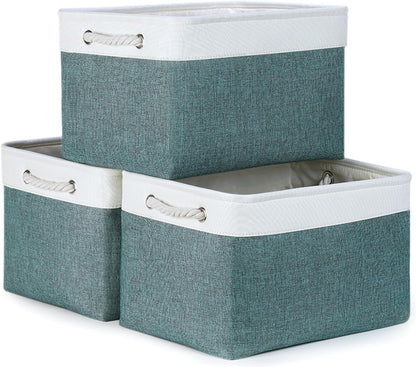 Bidtakay Fabric Storage Baskets for Shelves 3 Pack Large Storage Bins for Organizing Linen Collapsible Organizer for Closet-Deep Green