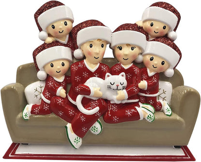 3D Matching Pajama Family of 6 with Cat Ornament 2025 Personalized Family Christmas Ornaments 2025 | Pet Lovers Personalized Tree Ornaments Customizable Gifts of Cat Lovers of Six with Pet Ornament