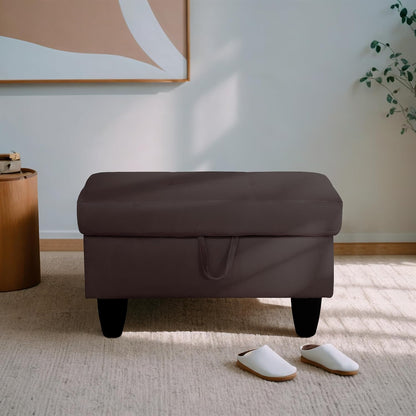 Ottoman Rectangular Storage Ottoman Bench, Flannel Footrest Stool Footstool with Lid for Living Room, Bedroom, Entryway, Dark Coffee, 28.5"x19"x17.5"