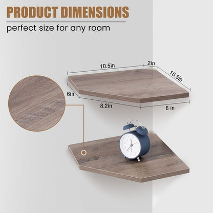 Corner Shelf Wall Mount, Corner Floating Shelves, Set of 4 Corner Wall Shelf Organizer, Rustic Wood Wall Storage Display Shelves for Living Room Bedroom Bathroom Kitchen, Rustic Grey