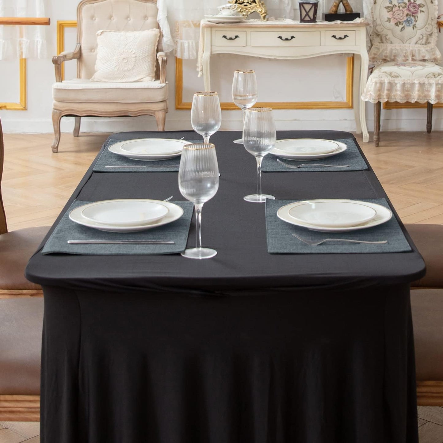 Cloth Placemats Set of 8, Linen Type Fabric Placemats Machine Washable Heat Resistant Placemats Wrinkle Free Thick Polyester Kitchen Place Mats for Dining Table (Light Gray)