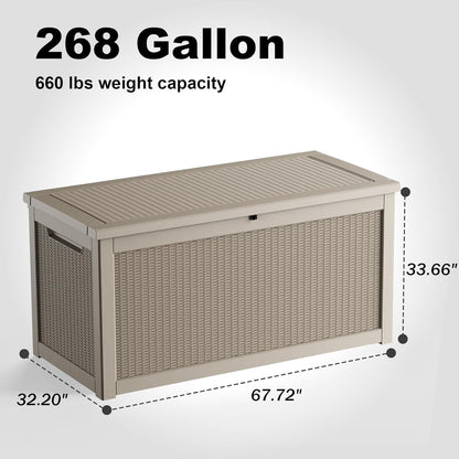 260 Gallon Outdoor Deck Box,Storage Lockable Waterproof Patio Furniture,Garden Tools,Cushions,Pool Accessories Outside Storage Resin Box(Grey)