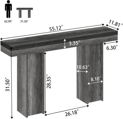 55Inch Farmhouse Console Table,Wooden Rectangular Sofa Table Behind The Couch,Entryway Console Table with Storage for Living Room, Hallway,Entrance (Grey)