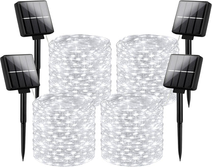 Brightever Solar Outdoor LED String Lights 288Ft Waterproof, 4-Pack Each 72FT 200 LED Solar Powered Fairy Lights with 8 Modes, Outside Twinkle Lights for Backyard, Balcony, Christmas (Daylight White)