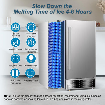 Commercial Ice Maker Machine 120 LBS/24H, 60 LBS Cold Preservation Bin for 4-6 H, Freestanding Undercounter Ice Maker Stainless Steel, 40 Ice Trays Built-in Ice Machine for Restaurant Bar Kitchen Cafe
