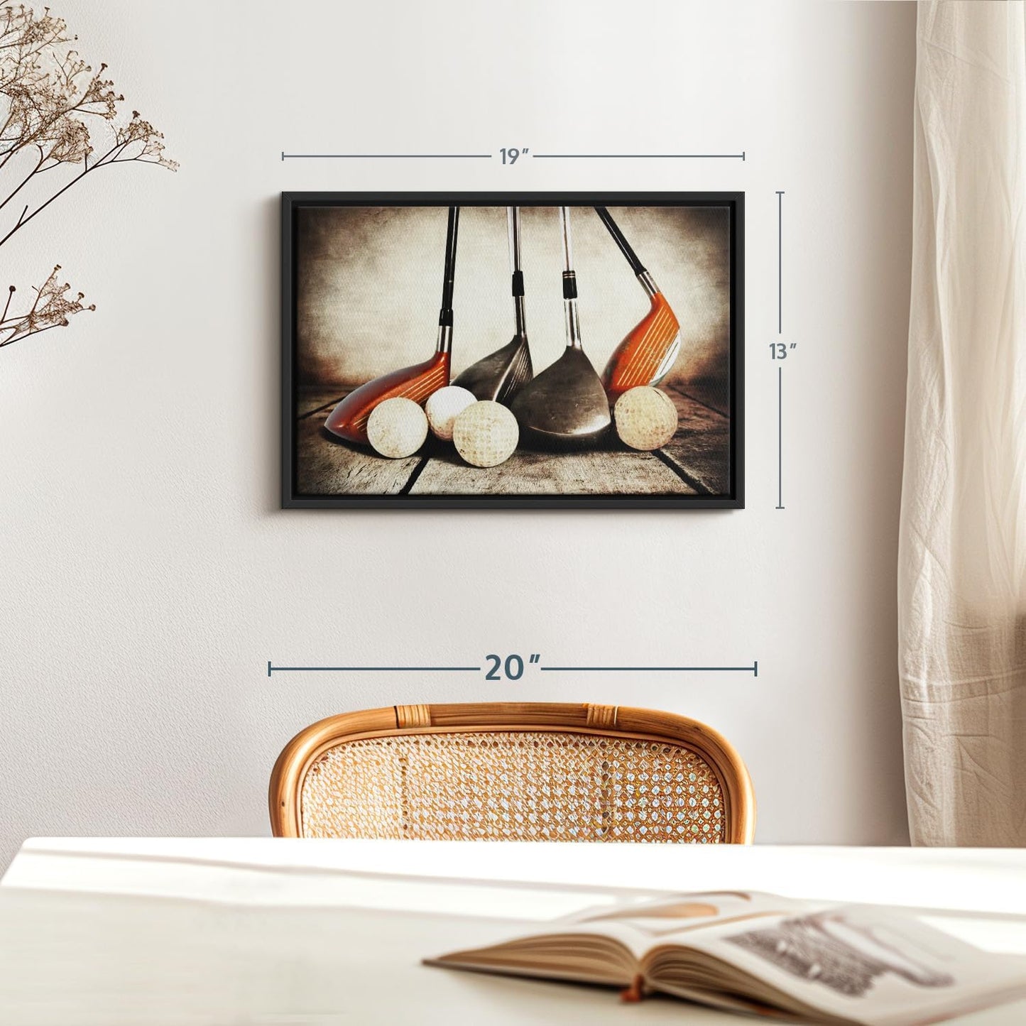 Elephant Stock Golf Sets Wall Art - Horizontal Framed Canvas - 1-Piece Mancave Wall Decor - Photography Sports Canvas Print - Yellow and Brown Decor for Wall - 19" X 13"