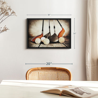 Elephant Stock Golf Sets Wall Art - Horizontal Framed Canvas - 1-Piece Mancave Wall Decor - Photography Sports Canvas Print - Yellow and Brown Decor for Wall - 19" X 13"