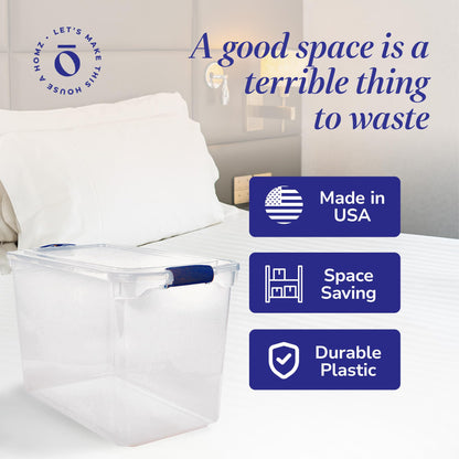 HOMZ Clear Plastic Storage Bins w/Latching Lid, 112 Qt, Blue Latch, 2 Pack