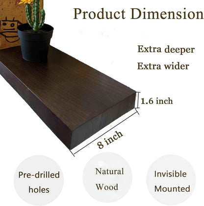 ROGMARS Walnut Wooden Floating Shelves for Wall 48 inches Long,8 Inch Deep Natural Wood Floating Wall Mounted Shelves with Invisible Bracket for Kitchen,Bedroom,Living Room,1PC