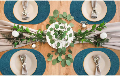 AHHFSMEI Placemats Set of 6 for Dining Table Washable Woven Vinyl Non-Slip 18x12 inches Placemat Heat-Resistant Durable Table Mats for Dining Table Easy to Clean (Oval Blue, 6)