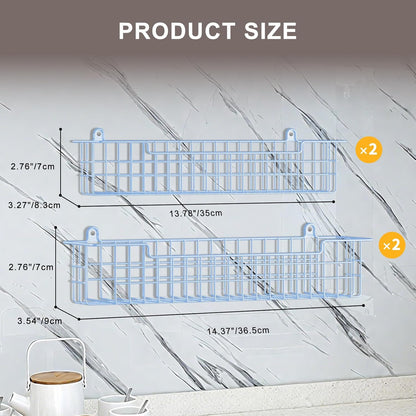 Spice Rack, 4-Pack Seasoning Organizer Wall Mount for Kitchen Storage Organization, Metal Spice Holder Shelf Saving Space for Cabinet, RV, Pantry, Blue