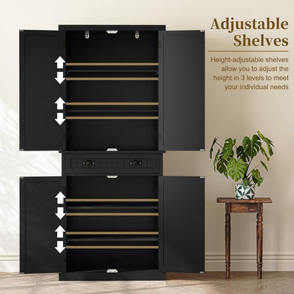 ARTPOWER 72" Tall Kitchen Pantry Storage Cabinet with Drawer and Adjustable Shelves, Pantry Cabinet for Kitchen, Bathroom or Hallway, Black
