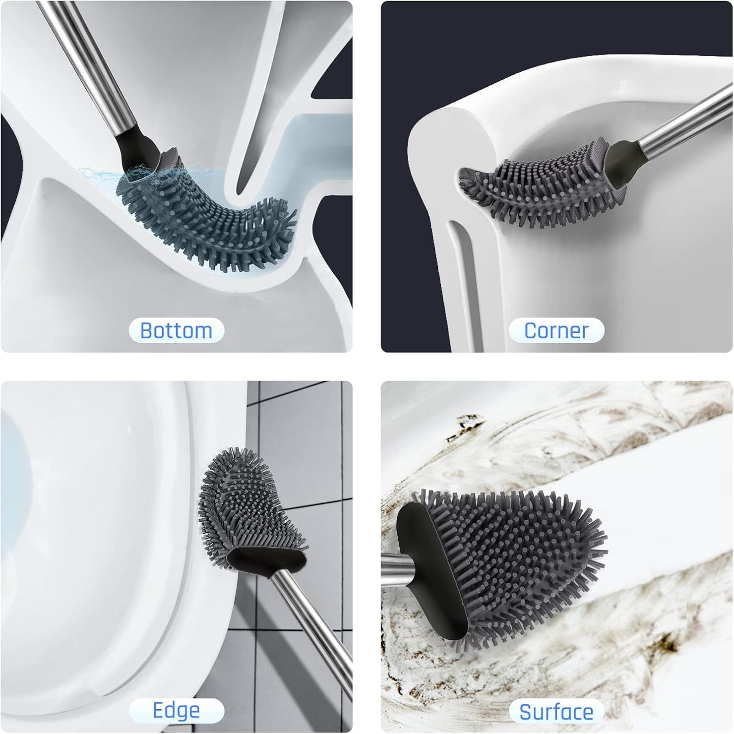 Sellemer Toilet Brush and Holder Set - Flexible Toilet Bowl Brush Head with Silicone Bristles, Compact Size for Storage and Organization, Ventilation Slots Base (1 Pack, Black)