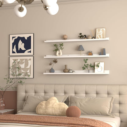 Giftgarden 47 Inch White Floating Shelves for Wall Mount, Modern Long Wood Wall Shelf Ledge for Bathroom Bedroom Living Room Kitchen Nursery Storage, Set of 3 Different Sizes