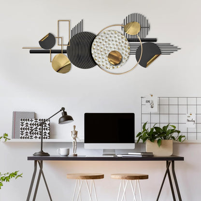 Lucky Monet Large Wall Decor for Living Room, Modern Metal Wall Art, 3D Textured Geometric Wall Sculpture 59"x24" Wall Hanging Decoration for Dinning Room Bedroom Entryway