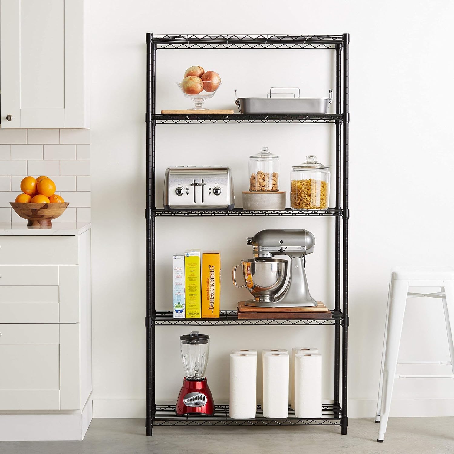 Amazon Basics 5-Shelf Adjustable Heavy Duty Steel Wire Rack, Space Saving Storage Shelving