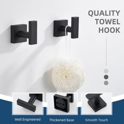 Angle Simple Bathroom Towel Hooks, Stainless Steel Robe Coat Hooks for Wall, Matte Black, 2 Pack