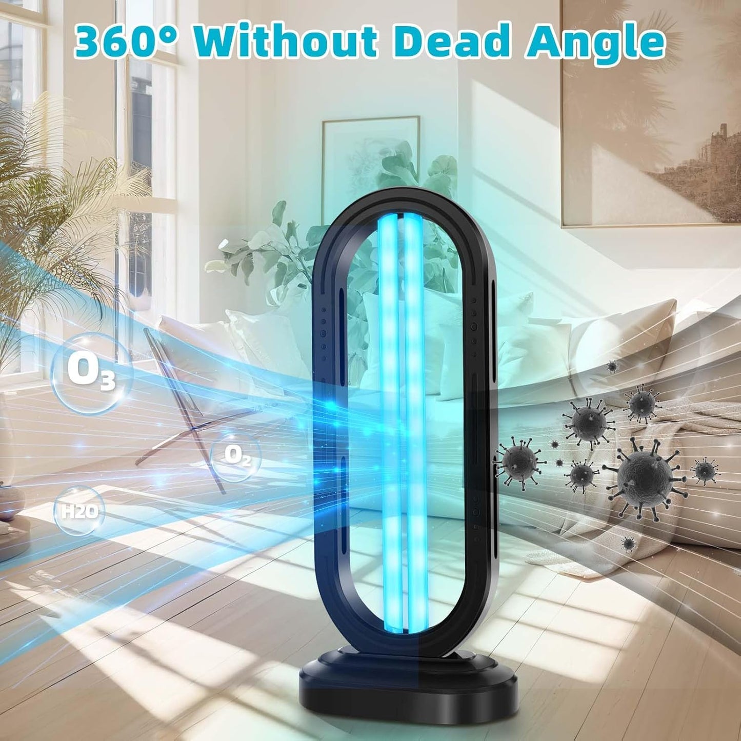 UV Light Sanitizer,UVC Home Disinfection Device 4-Speed Timing and Remote Control,UVO Light for Dust Mites,UV Lamp for Whole Room