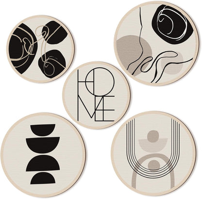 Qunclay 5 Pcs Wall Art Decor Wooden Living Room Wall Decor Bohemian Hanging Farmhouse Geometric 10'' and 8'' Aesthetic Wood Minimalist Posters for Bedroom(Classic)