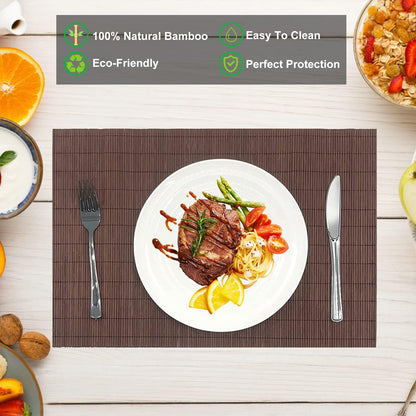 ANDSTAR Set of 12 Pcs Bamboo Placemats Natural Anti-Slip Bamboo Placemats Washable Heat-Resistant Table Mats for Dining Room and Kitchen(Chocolate)