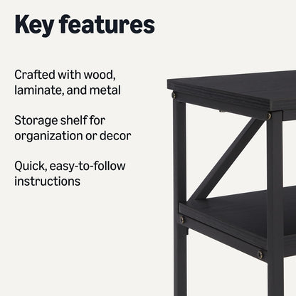 Amazon Basics Rectangular Console Table with Storage Shelf, Steel Frame, 39x31x11.8 in, Black