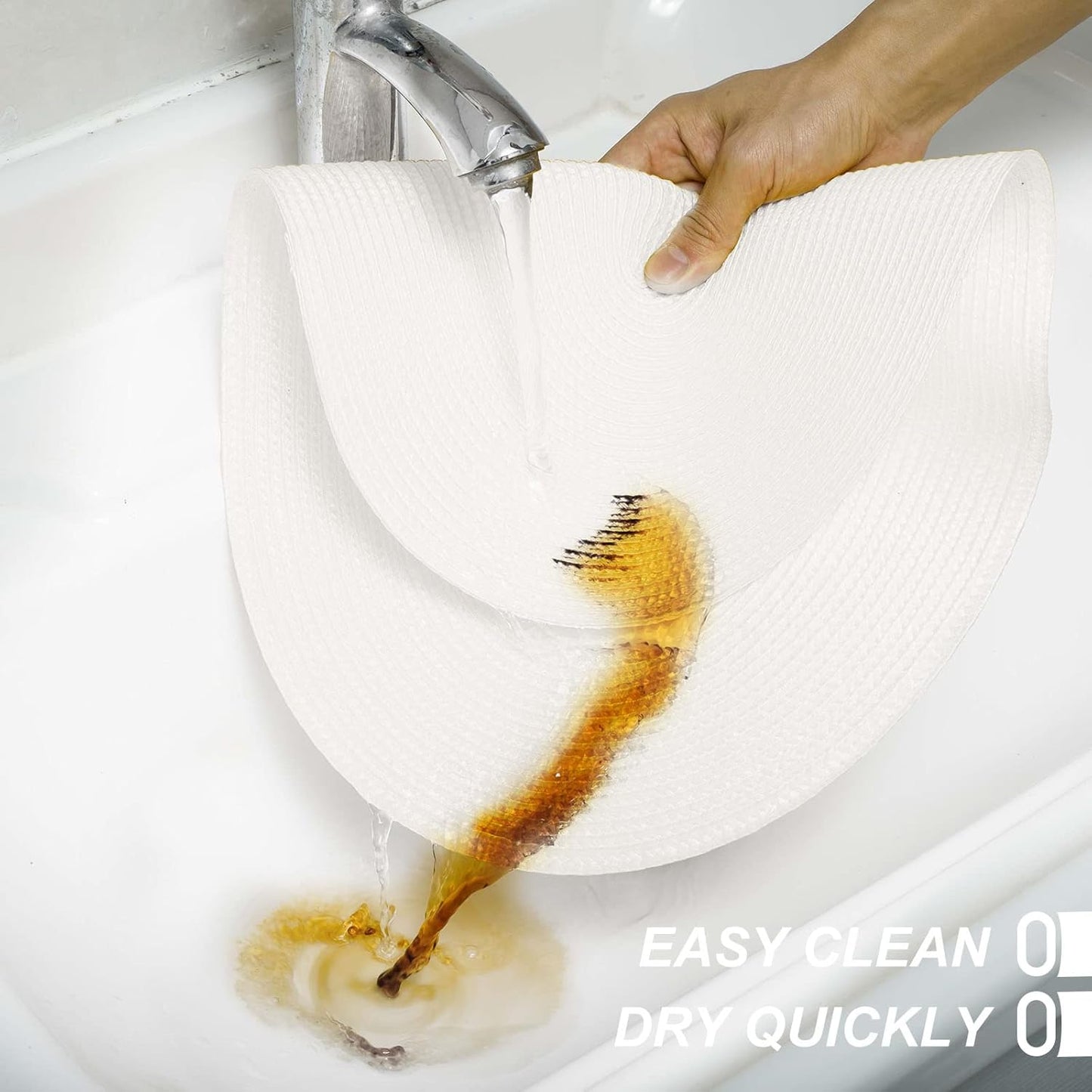 AHHFSMEI Placemats Set of 6 for Dining Table Washable Woven Vinyl Non-Slip 18x12 inches Placemat Heat-Resistant Durable Table Mats for Dining Table Easy to Clean (Oval White,6)