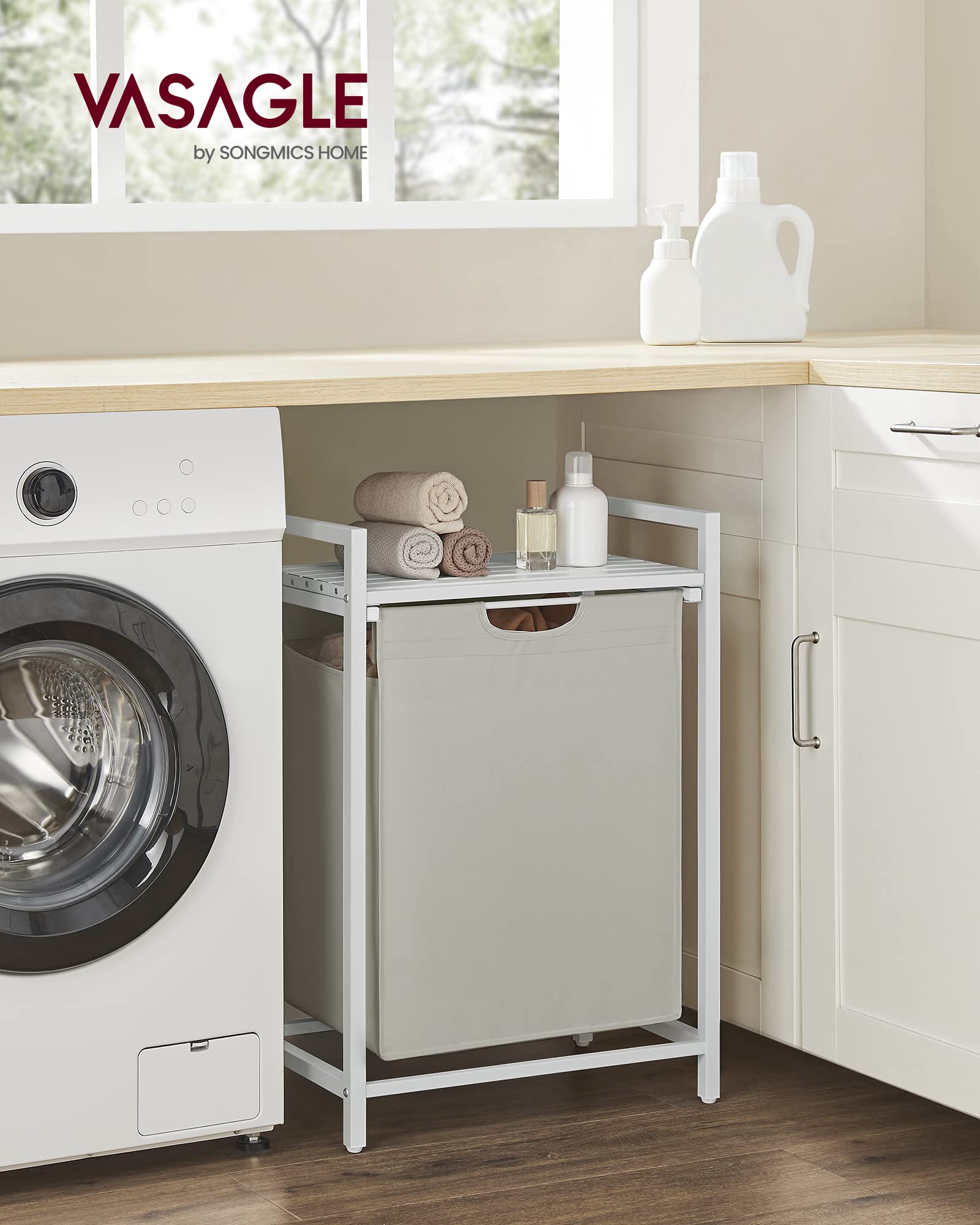 VASAGLE Laundry Hamper, Laundry Basket, Laundry Sorter with A Pull-Out and Removable Bag, Shelf