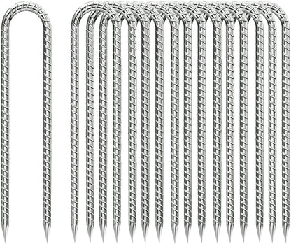 Ground-Stakes-Heavy-Duty-12 inch, U-Hook Rebar Stakes Galvanized Anti-Rust 20pcs Garden Stakes Metal Ground Anchors for Garden Dog Fence Chicken Coop Tent Trampoline Accessories Deer Fence