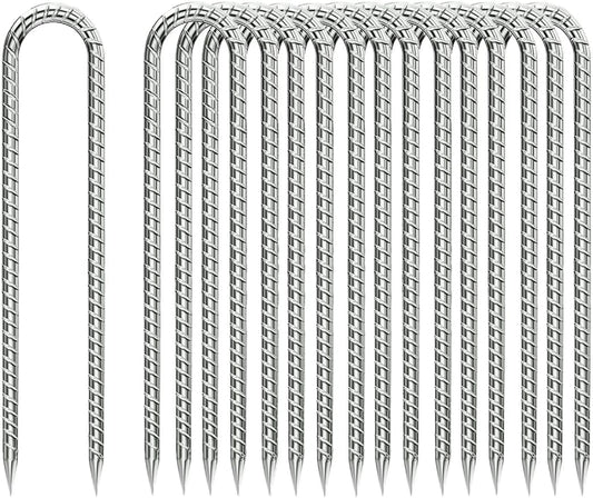 Rebar-Stakes-12-Inch, Ground Stakes Heavy Duty U-Hook Galvanized Anti-Rust Tent Stakes Heavy Duty