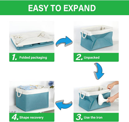 Bidtakay Large Storage Baskets for Shelves 3 Pack 16x11.8x11.8 Inch Storage Bins for Organizing Fabric Storage Cubes for Closet Clothes Basket Laundry-White&Teal