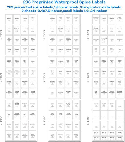 12 Pcs Glass Spice Jars With 296 Spice Labels Preprinted of White and Black Color- 6oz Thicken(2.4mm) Spice Containers With Bamboo Airtight Lids - Empty Small Herb Seasoning Jars