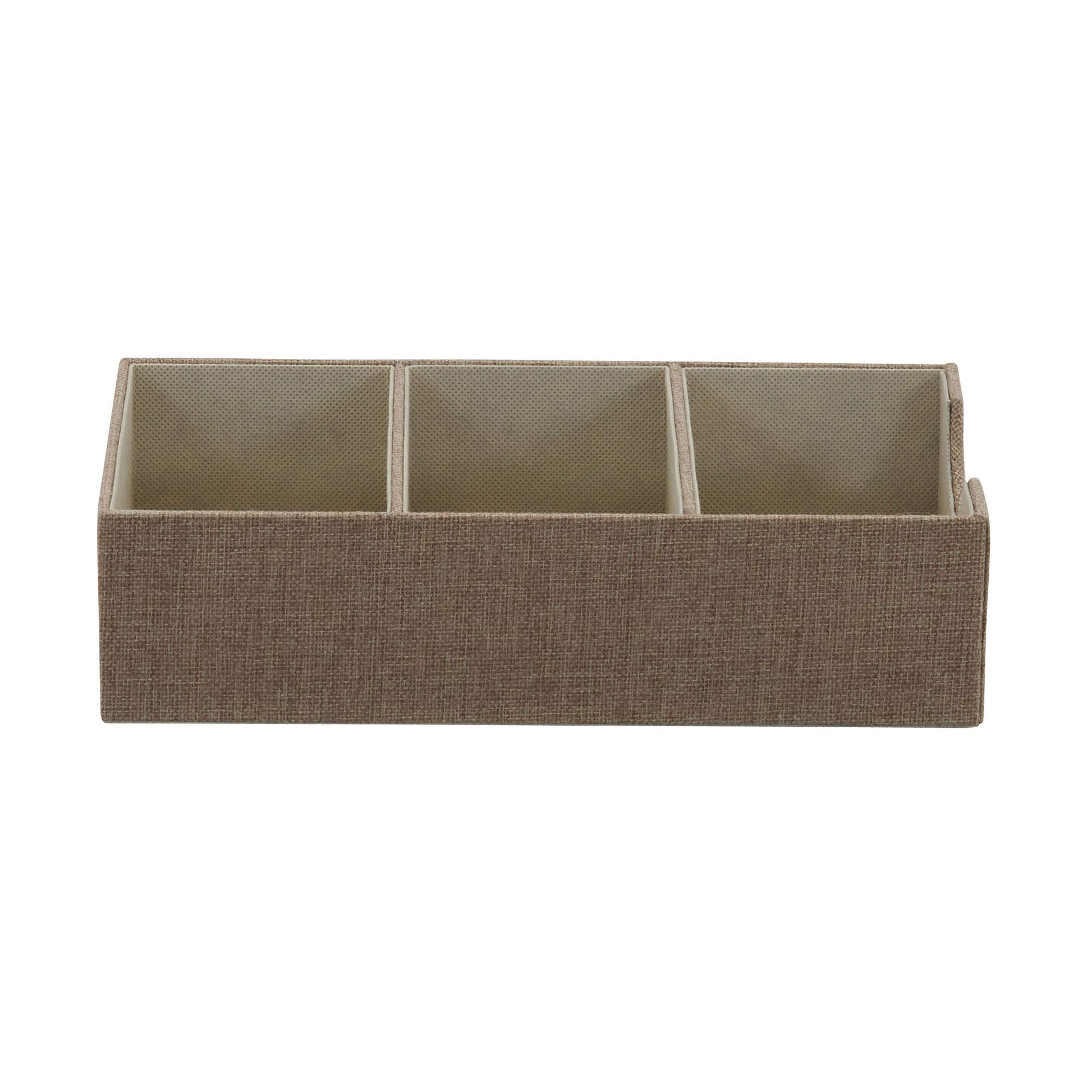 Household Essentials Brown 722-1 Deep 3 Section Drawer Organizer Box for Storage | 12 in x 6.13 in