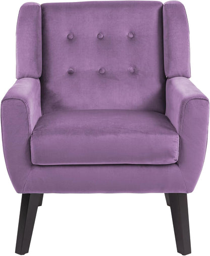 UIXE Accent Chairs Set of 2, Modern Upholstered Arm Chair, Mid-Century Club Armchair Comfy Single Lounge Sofa, Button Tufted Living Room Reading Side Seating for Bedroom Office, Velvet-Purple