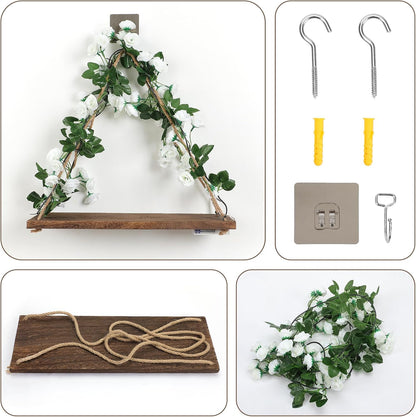 Floating Shelves for Wall,Plant Wall Decor,Hanging Shelf,Cottage Core Decor,Room Decor Aesthetic,Boho Room,Adhesive Shelves,Floating Shelves for No Drilling,Two-Piece Set(White Flower)