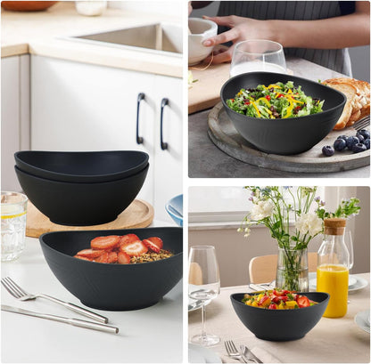65oz Large Salad Bowls Black - Wheat Straw Salad bowls Set of 4 - Unbreakable Salad Bowls Dishware & Microwave Safe - BPA Free Bowls for kitchen,camping