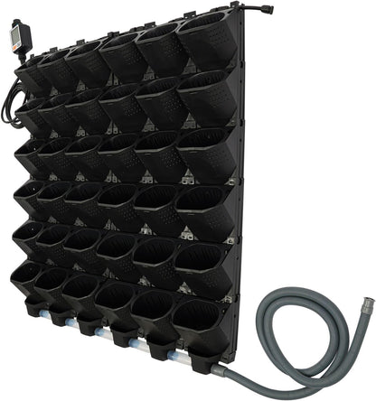 36 Pockets Hanging Planter Bags, Vertical Wall Mounted Plant Planting Grow Bags, Stackable Wall Planter with Timer, Self Watering Hanging Planters for Outdoor Indoor Garden-Black