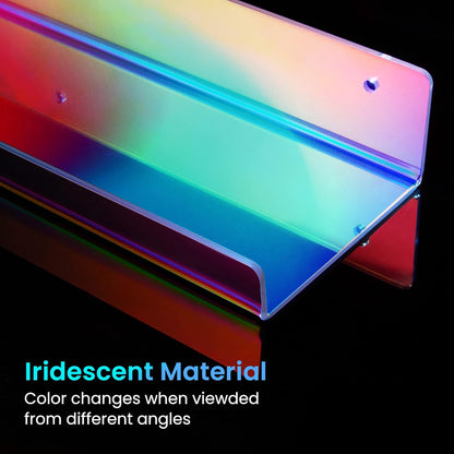 upsimples Acrylic Shelves for Wall Decor, 15" Display Shelf for Perfume, Skincare, Nail Polish, Wall Organizer for Bathroom, Bedroom, Living Room, Playroom, Kids Bookshelf, Iridescent, 2 Pack