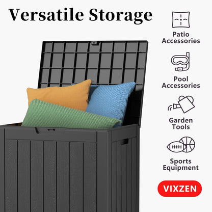 Vixzen 30 Gallon Resin Deck Box, Lockable Outdoor Storage Box for Patio Cushions Storage Furniture,Garden Tools, Pool Supplies, Weatherproof and UV Resistant- Black