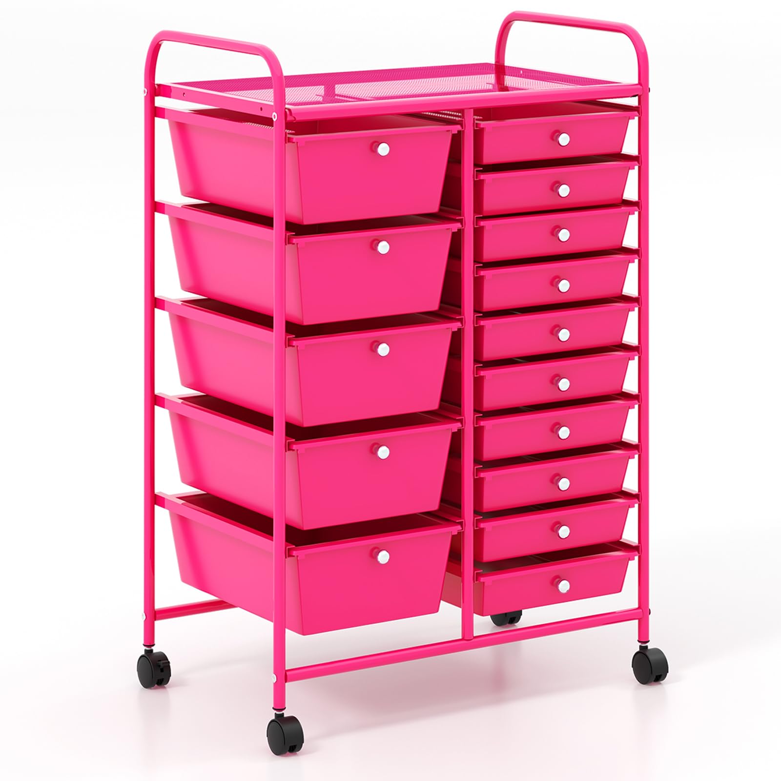 COSTWAY 15 Drawer Rolling Storage Cart, Mobile Utility Cart with Lockable Wheels, Drawers