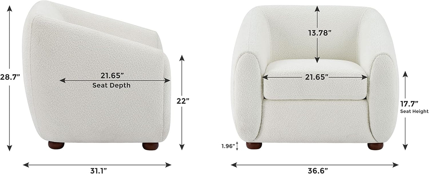 Modern Accent Chair for Living Room, Upholstered Armchair with Boucle Fabric, Single Sofa Chair with Solid Wood Legs, Boucle, White
