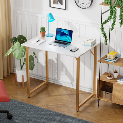 PayLessHere | 32 Inch Computer Desk | White Gold | Office Desk with Metal Frame, Adjustable Feet | Water-Resistant, Scratchproof Surface | Sturdy Writing Table for Home Office or Study | Pack of 1