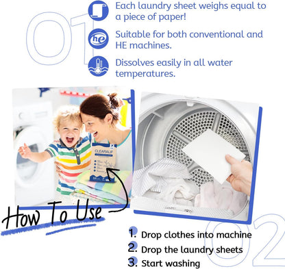 CLEARALIF Laundry Detergent Sheets, Fresh Linen, 64 Load, CLEARALIF Laundry Detergent Strips Eco Friendly & Hypoallergenic