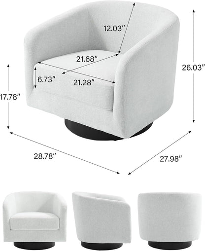 Swivel Barrel Accent Chair, Modern Round Chenille Fabric Arm Chair for Living Room, Bedroom, Comfy Club Reading Chairs for Adults（Chenille Fabric, Beige, Set of 1