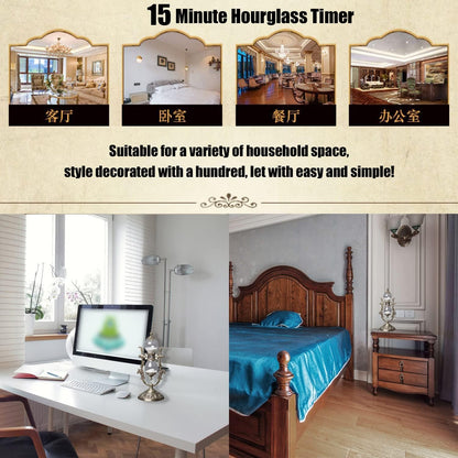 Sanduhr 15 Minuten,Hour Glass,Metal Vintage Hourglass,Hourglass Decor, Hourglass with Sand Embossed Metal Hour Glass Timer,for Home Desk Office Weddin Kitchen Timer (White Sand)