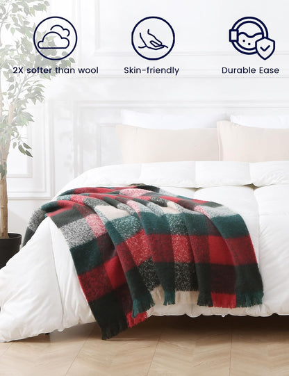 ZonLi Christmas Plaid Throw Blanket, Decorative Blankets