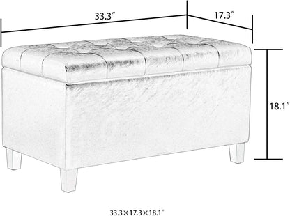 Asense Storage Ottoman Bench, Faux Leather Upholstered End of Bed Bench with Safety Hinge Wooden Legs, for Entryway Bedroom (Black, 33.3")