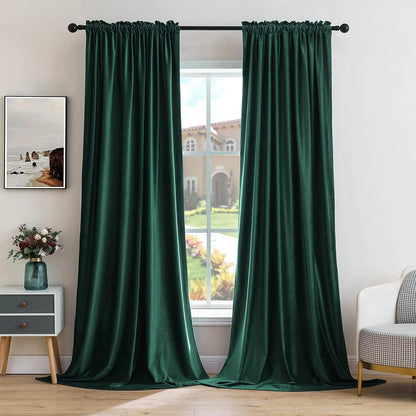 MIULEE Dark Green Velvet Curtains Thermal Insulated Blackout Curtain Christmas Emerald Green Drapes for Bedroom Living Room Darkening 63 Inches Long Curtains Panels Rod Pocket Set of 2