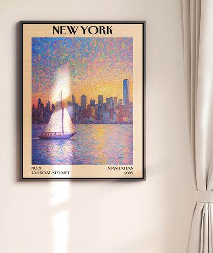 Retro Vintage New York Wall Art Print - 11x14 Unframed Poster - New York City Souvenirs, Cute Trendy Colorful Wall Decor (Sunset Sailboat, 11x14")
