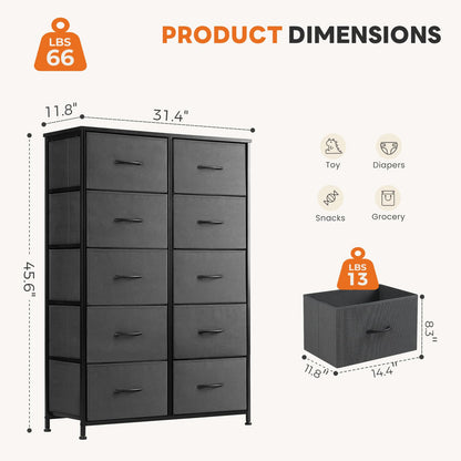 Sweetcrispy 10 Drawer Tall Dresser for Bedroom & Living Room, Grey